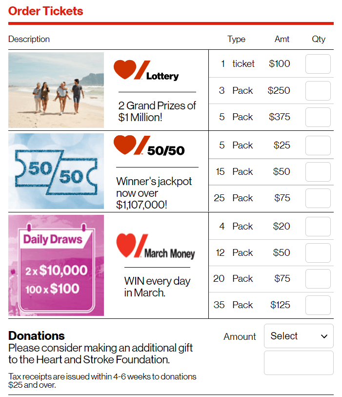 Heart and Stroke Lottery Tickets 